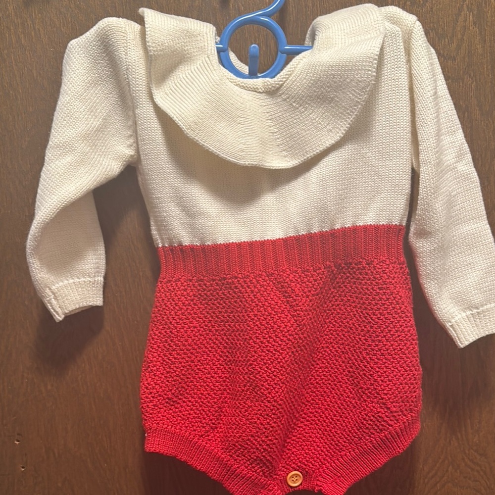 Red and Cream Bodysuit One Piece with Long Sleeves